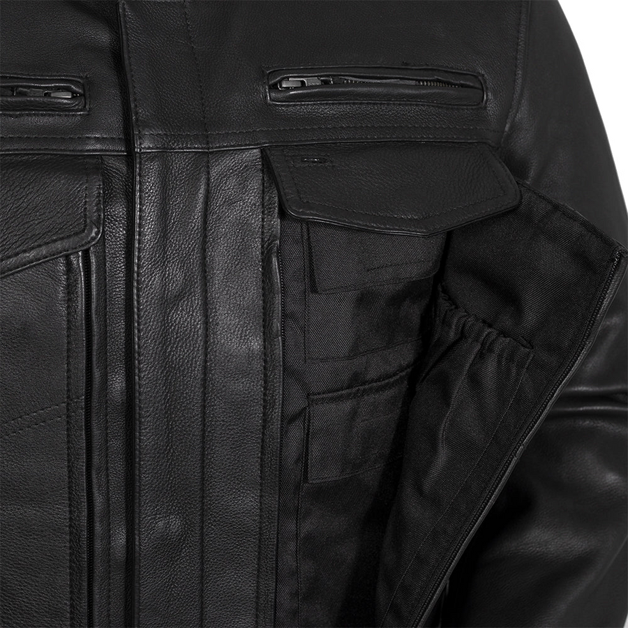 Oberon Men's Motorcycle Leather Jacket - Black