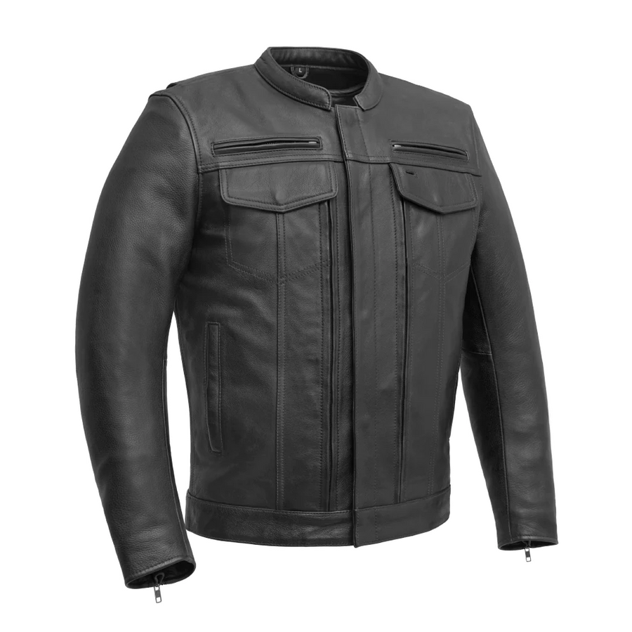 Oberon Men's Motorcycle Leather Jacket - Black