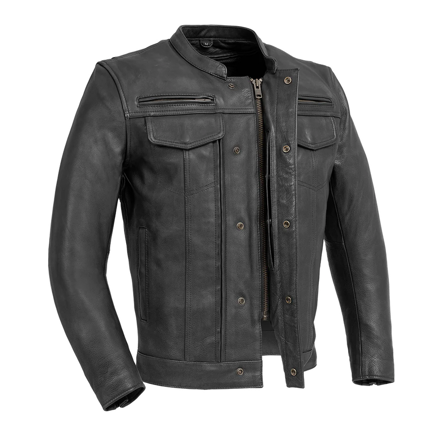 Oberon Men's Motorcycle Leather Jacket - Black