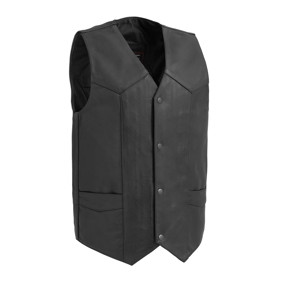 The Bad Black Men's Motorcycle Western Style Leather Vest