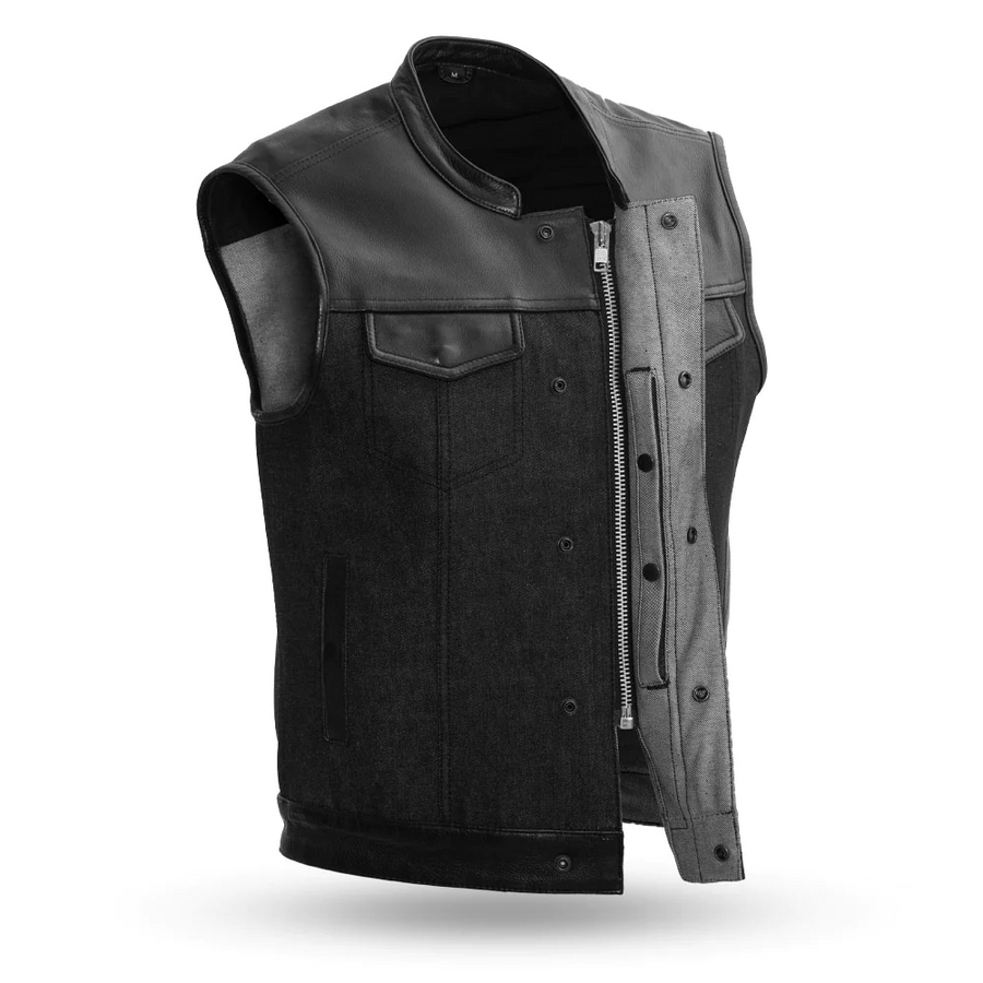 Virgo Men's Denim/Leather Motorcycle Vest