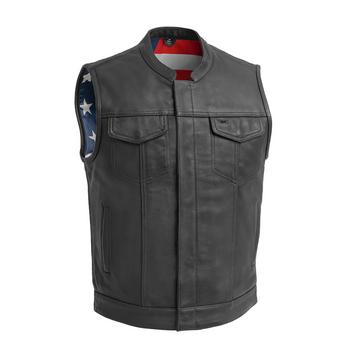 Resolute Men's Motorcycle Leather Vest - Black Stitch