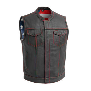 Resolute Men's Leather Motorcycle Leather Vest - Red Stitch