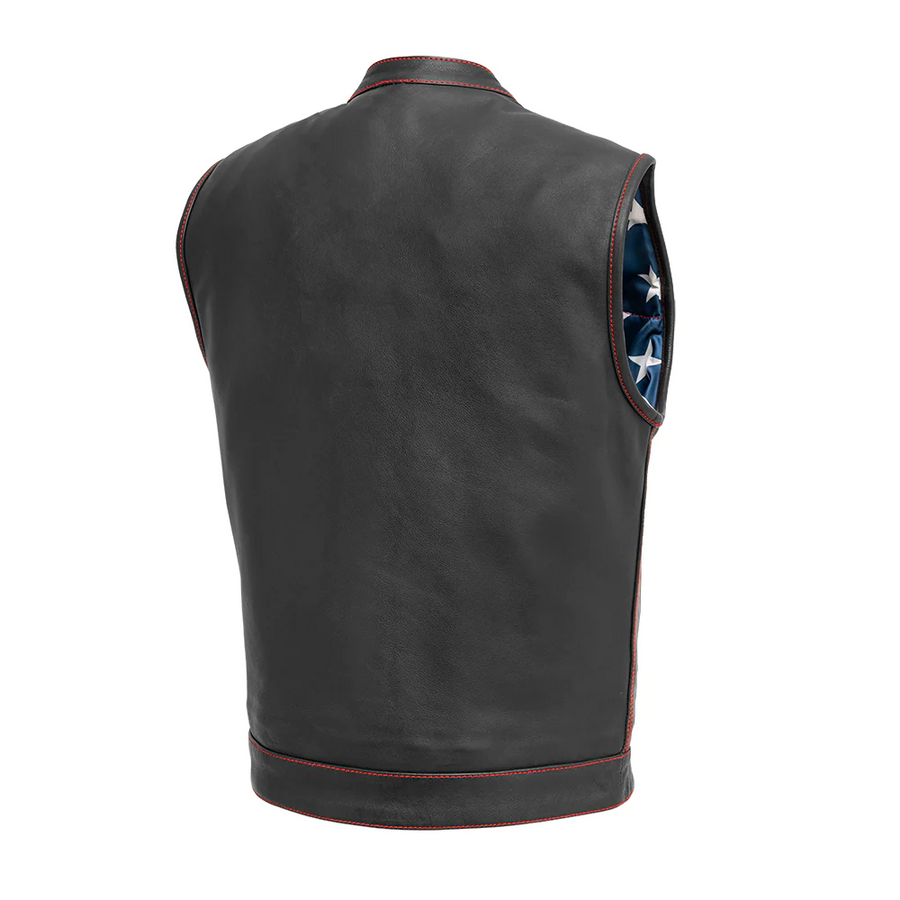 Resolute Men's Leather Motorcycle Leather Vest - Red Stitch