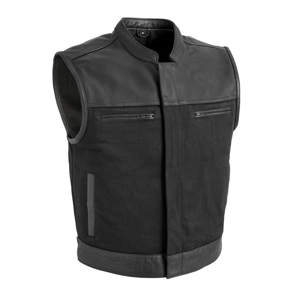 Big Hoss Men's Motorcycle Leather/Twill Vest