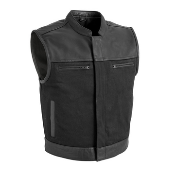 Big Hoss Men's Motorcycle Leather/Twill Vest