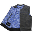 Extend Men's Motorcycle Leather Vest - Black/Blue