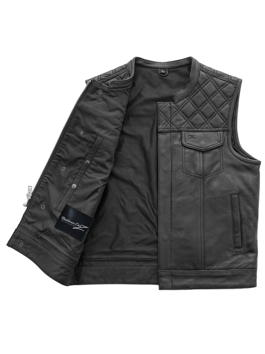 Extend Men's Motorcycle Leather Vest - Black