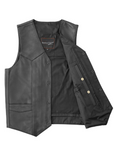 The Bad Black Men's Motorcycle Western Style Leather Vest