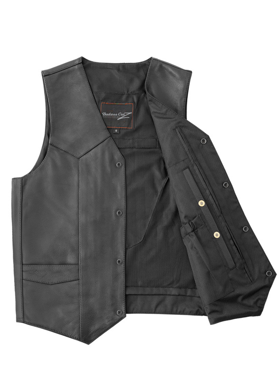 The Bad Black Men's Motorcycle Western Style Leather Vest