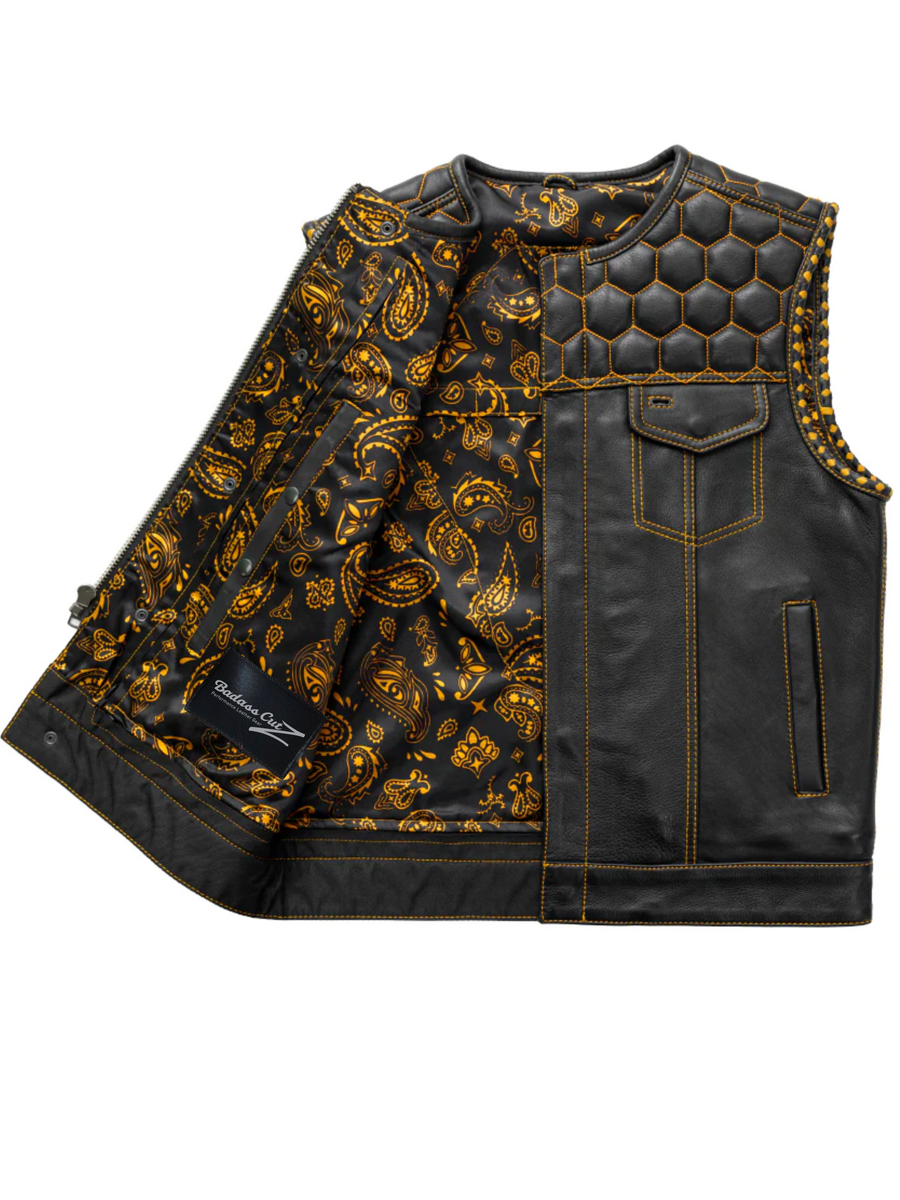 Blaze Men's Club Style Leather Vest - Gold