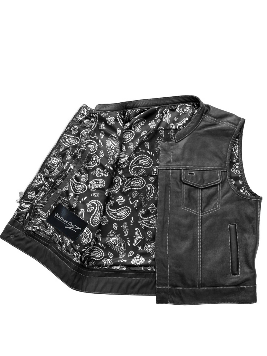 Ace Club Men's Motorcycle Leather Vest, Multiple Color Options