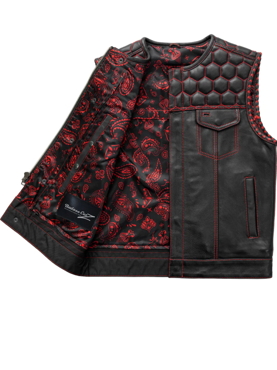 Blaze Men's Club Style Leather Vest - Red