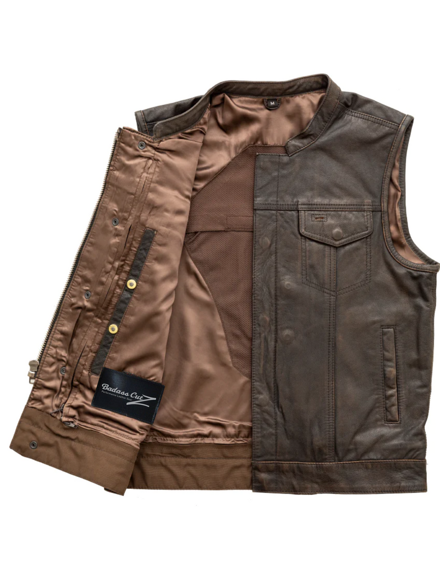 Nomad Men's Motorcycle Leather Vest - Brown