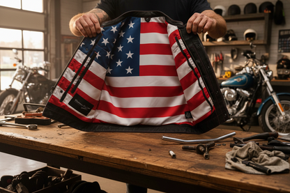 Resolute Men's Leather Motorcycle Leather Vest - Red Stitch