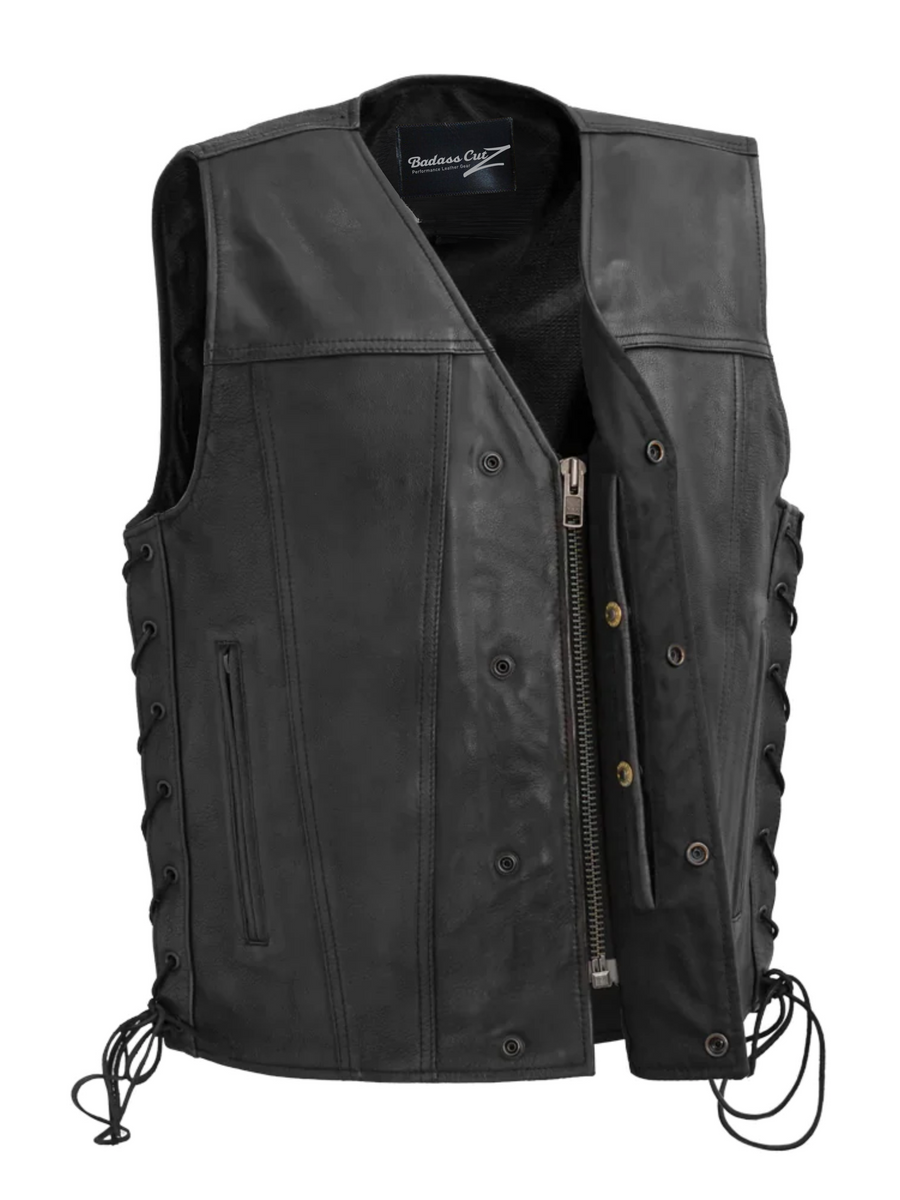 Route 92 Men's Motorcycle Leather Vest - Black