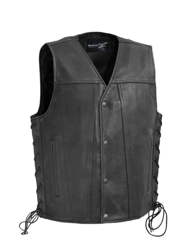 Route 92 Men's Motorcycle Leather Vest - Black