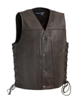 Route 92 Men's Motorcycle Western Style Leather Vest - Copper