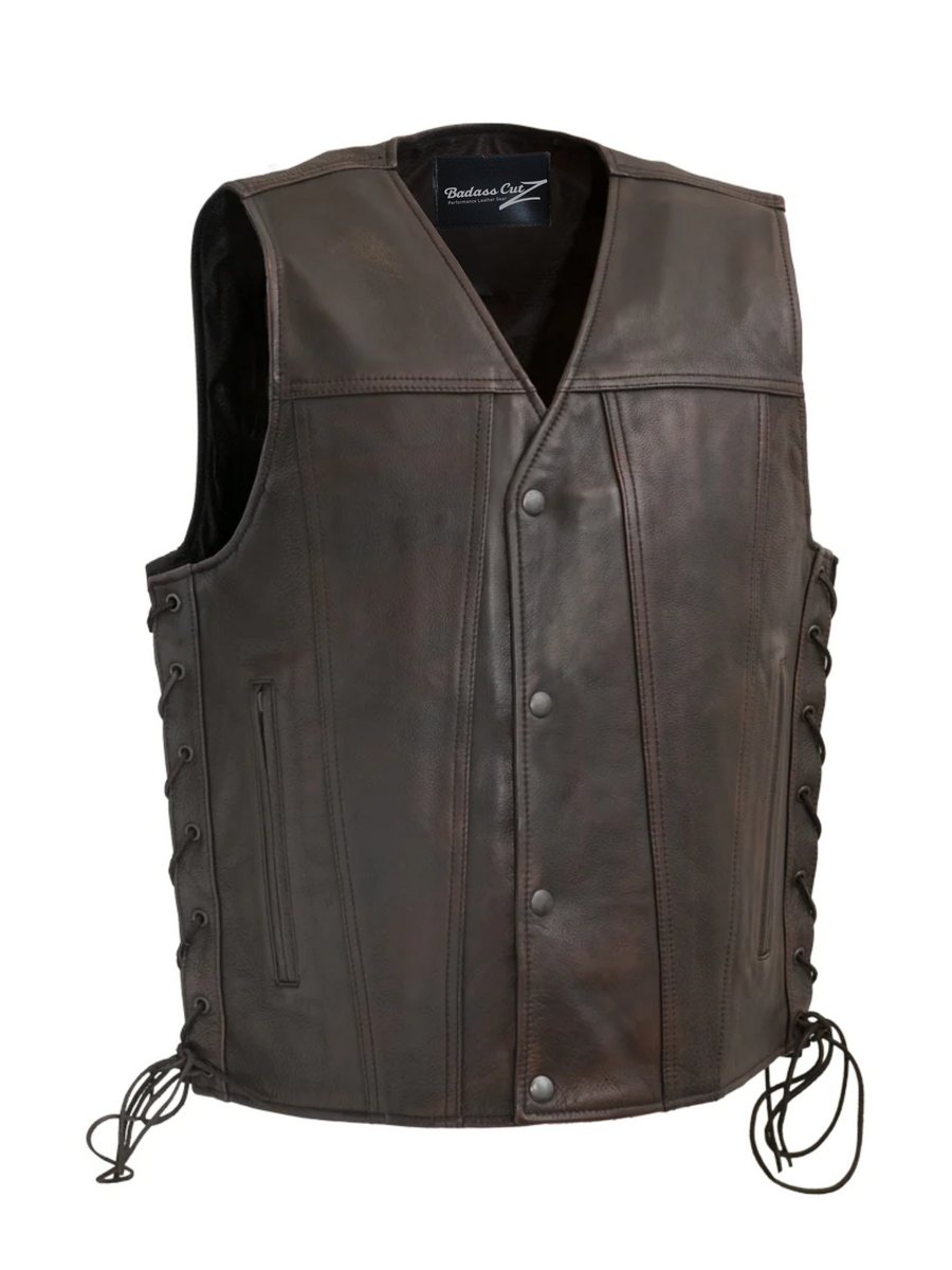 Route 92 Men's Motorcycle Western Style Leather Vest - Copper