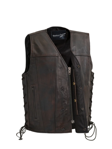 Route 92 Men's Motorcycle Western Style Leather Vest - Copper