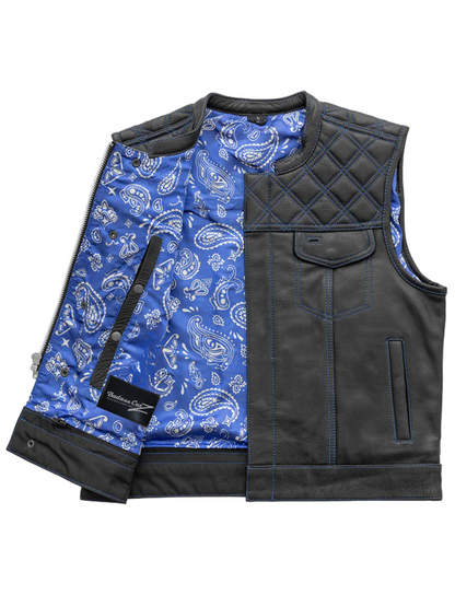 Succinct Men's Club Style Leather Vest (Black/Blue)