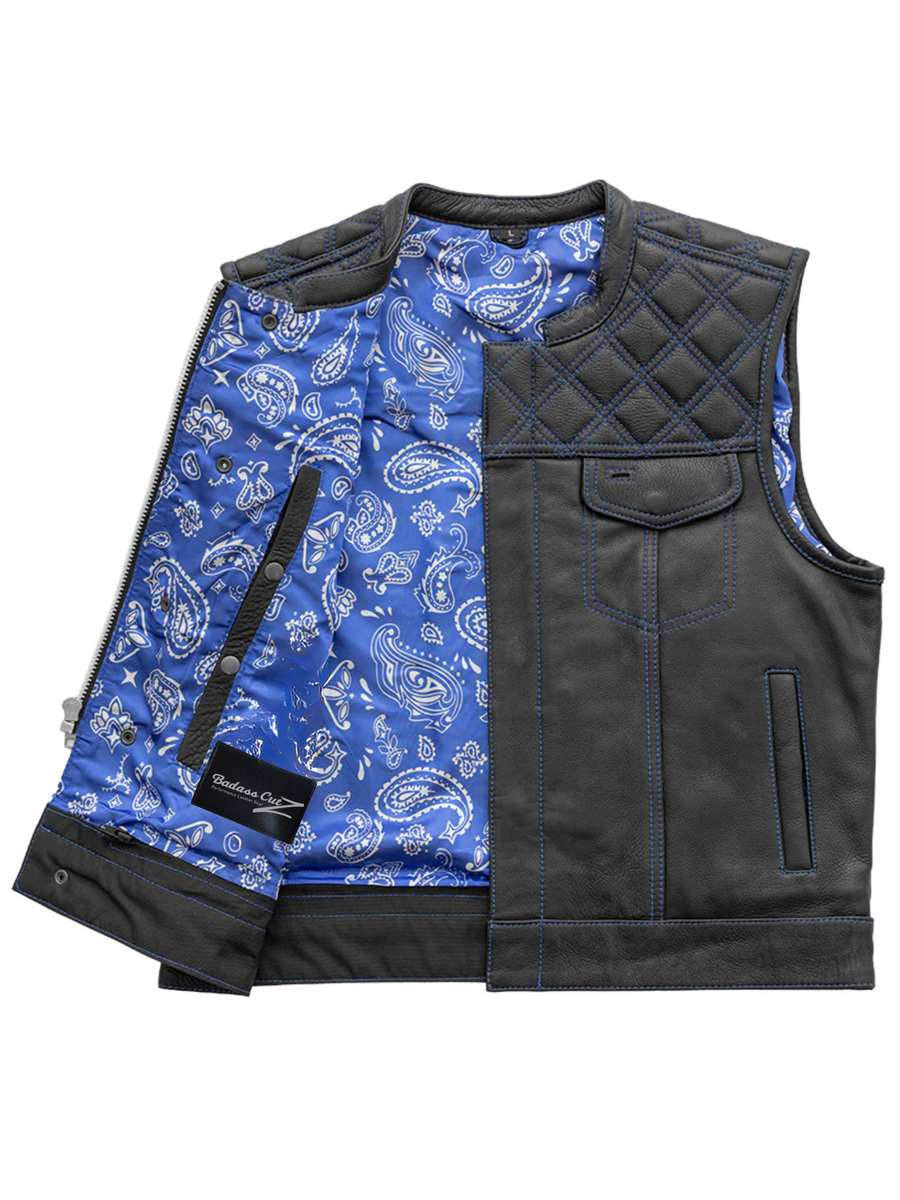 Succinct Men's Club Style Leather Vest (Black/Blue)