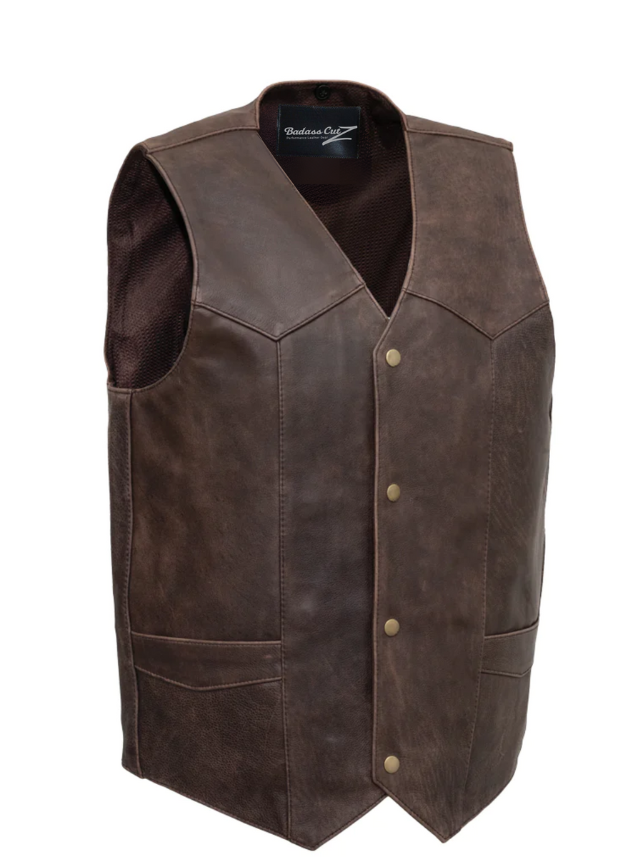 The Bad Brown Men's Motorcycle Western Style Leather Vest