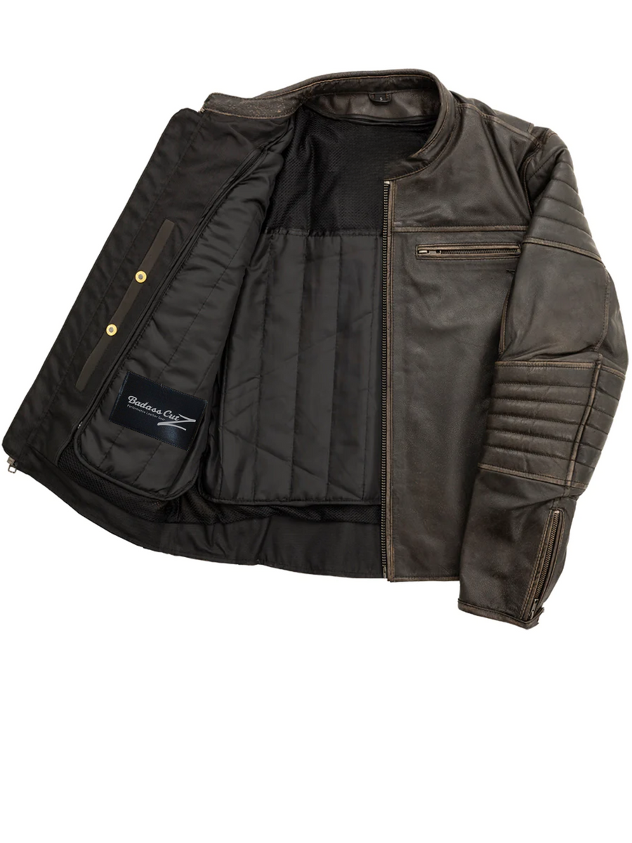 Danger Men's Motorcycle Leather Jacket - Brown