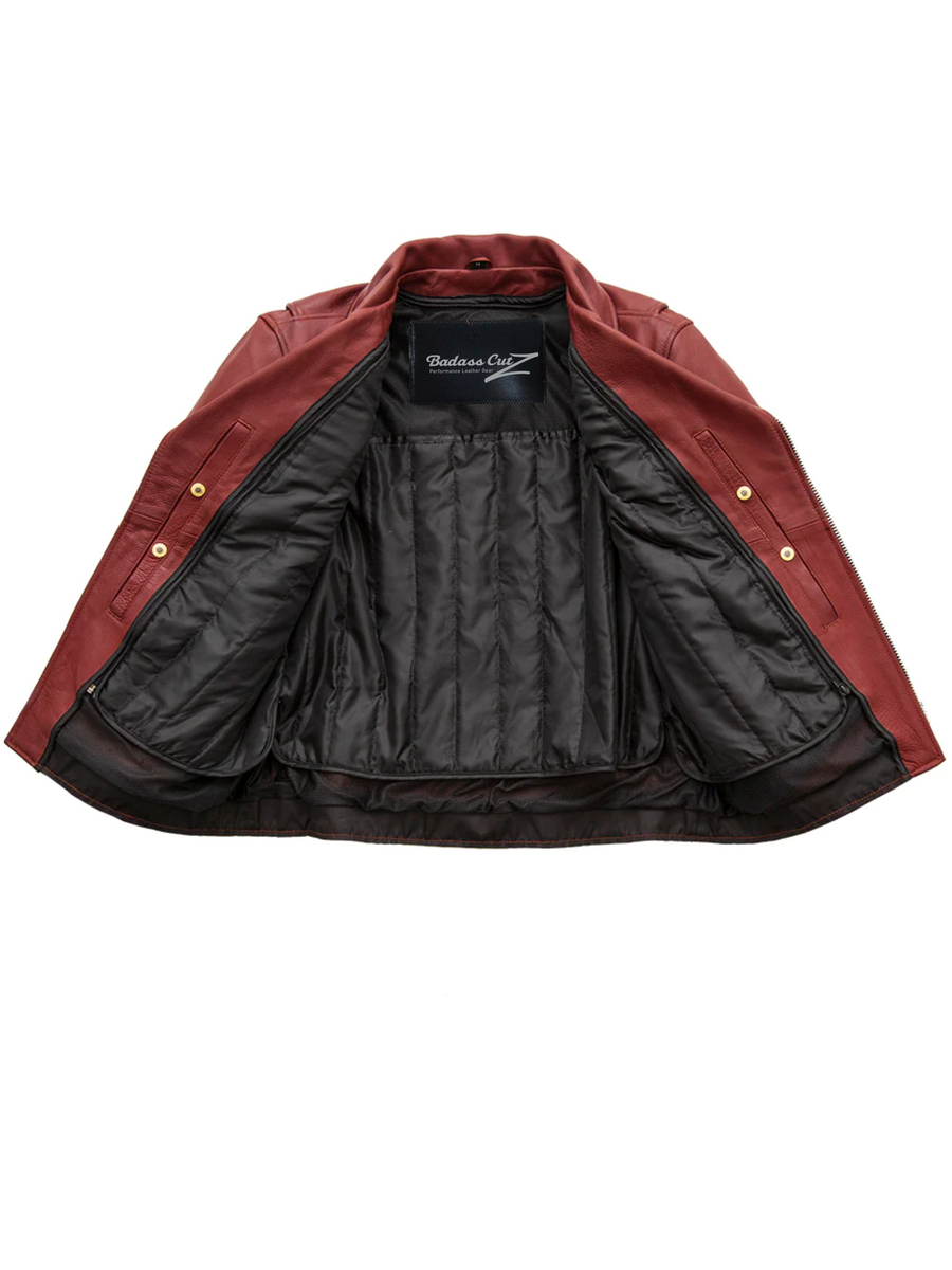 Ez Ryder Men's Motorcycle Leather Jacket - Oxblood