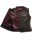 Jet Women's Motorcycle Leather Vest - Black/Red - Limited Edition