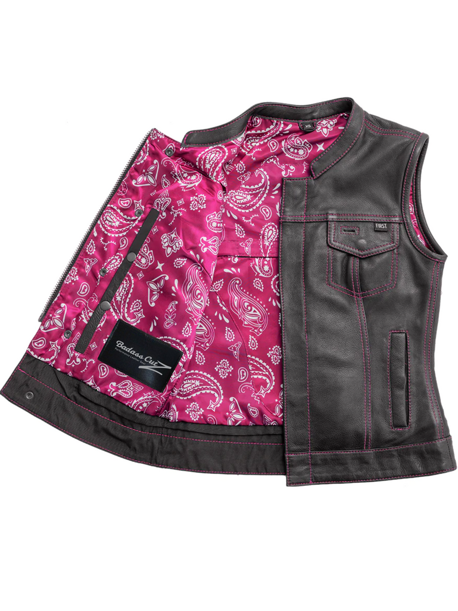 Jet Women's Motorcycle Leather Vest - Pink - Limited Edition