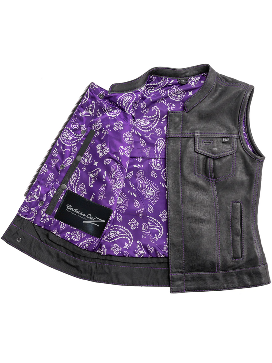 Jet Women's Motorcycle Leather Vest - Purple - Limited Edition