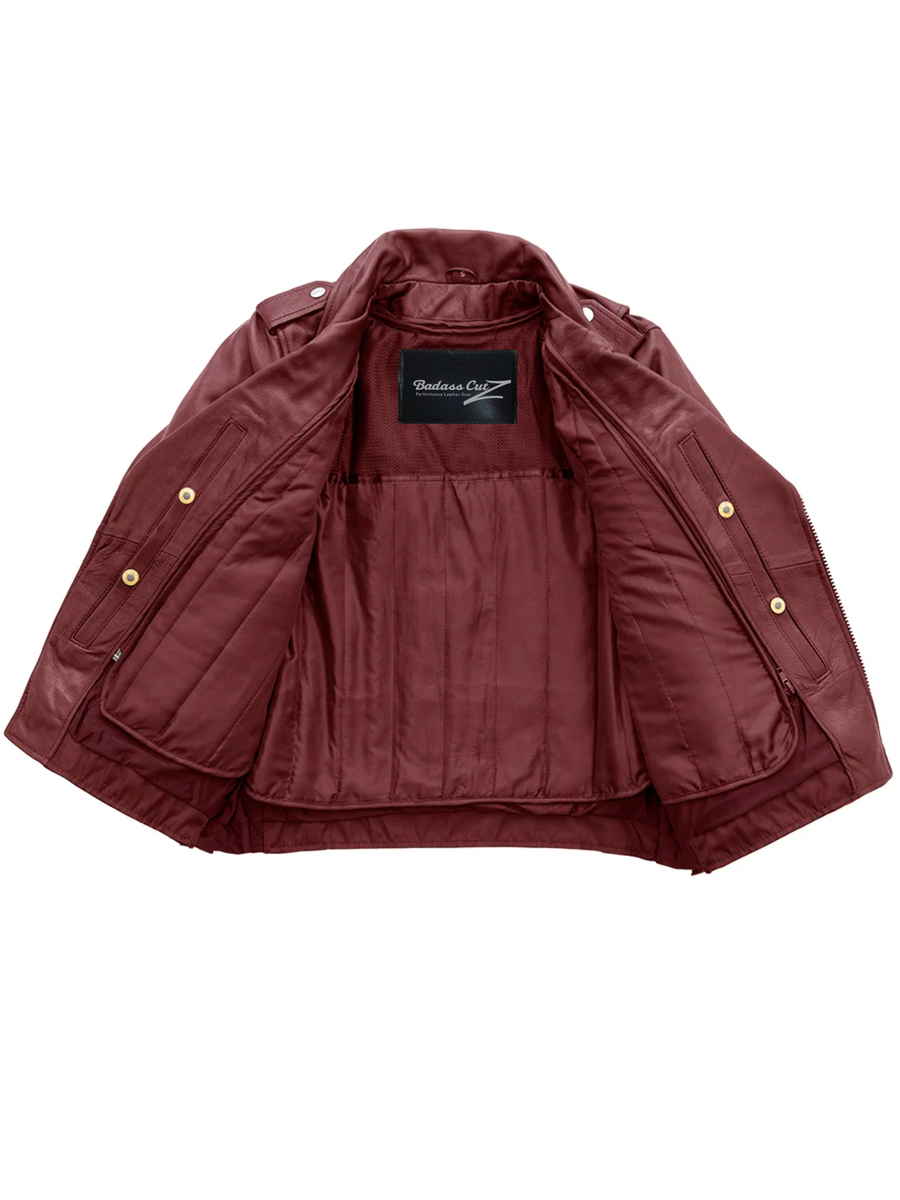 Roxy - Women's Motorcycle Leather Jacket oxblood