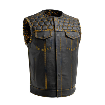 Blaze Men's Club Style Leather Vest - Gold