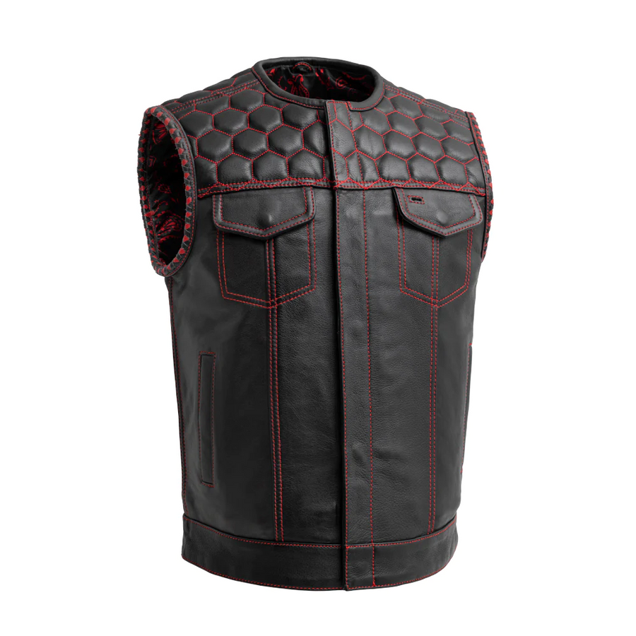 Blaze Men's Club Style Leather Vest - Red