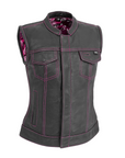 Jet Women's Motorcycle Leather Vest - Pink - Limited Edition