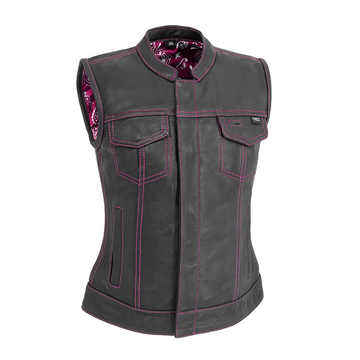 Jet Women's Motorcycle Leather Vest - Pink - Limited Edition