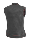 Jet Women's Motorcycle Leather Vest - Black/Red - Limited Edition