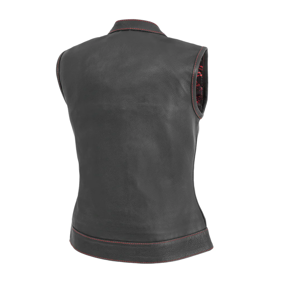 Jet Women's Motorcycle Leather Vest - Black/Red - Limited Edition