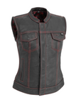 Jet Women's Motorcycle Leather Vest - Black/Red - Limited Edition