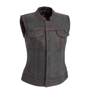 Jet Women's Motorcycle Leather Vest - Black/Red - Limited Edition