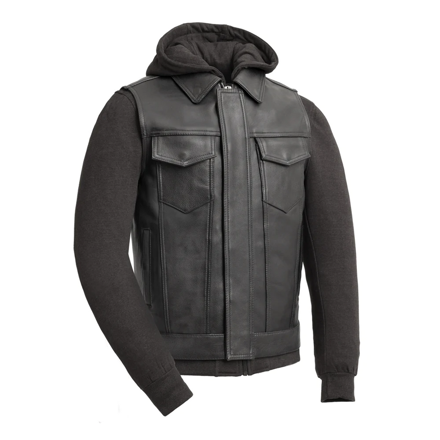 Hawk Men's Motorcycle Leather Vest and Hoodie