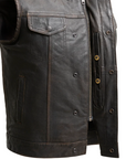 Nomad Men's Motorcycle Leather Vest - Olive