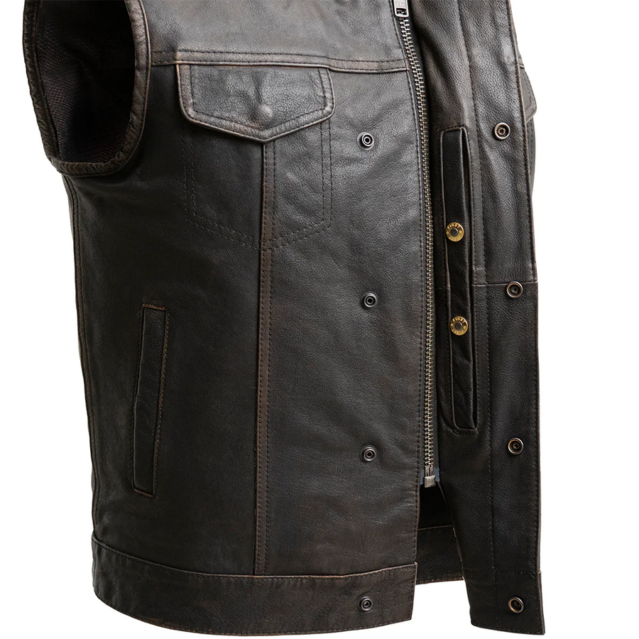 Nomad Men's Motorcycle Leather Vest - Olive