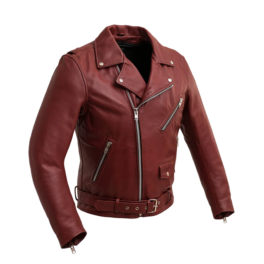 Ez Ryder Men's Motorcycle Leather Jacket - Oxblood