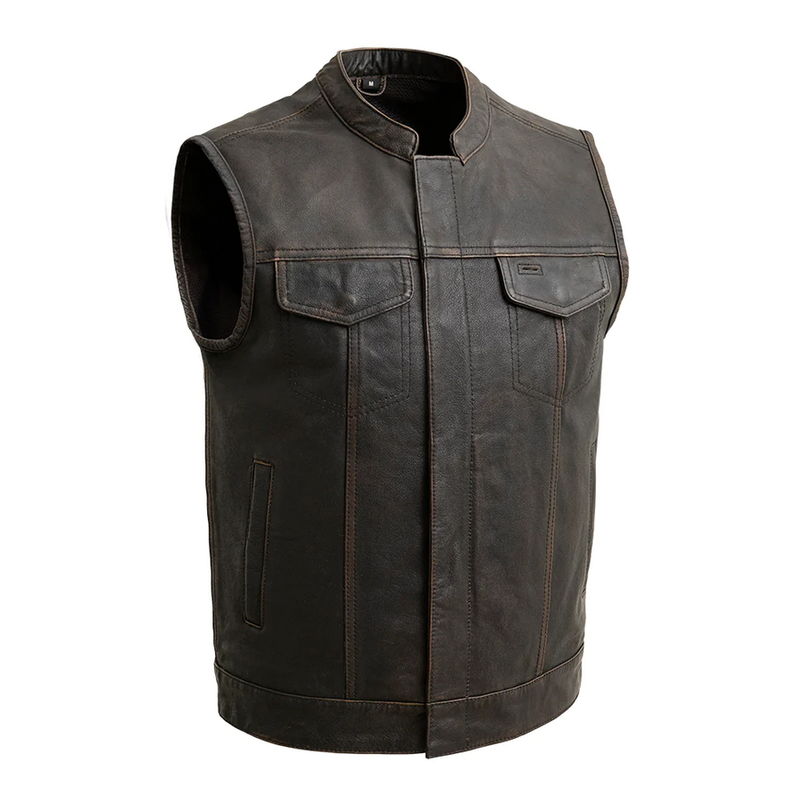 Nomad Men's Motorcycle Leather Vest - Olive