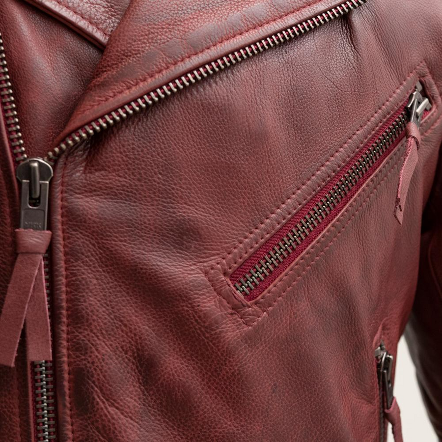 Ez Ryder Men's Motorcycle Leather Jacket - Oxblood