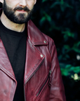 Ez Ryder Men's Motorcycle Leather Jacket - Oxblood