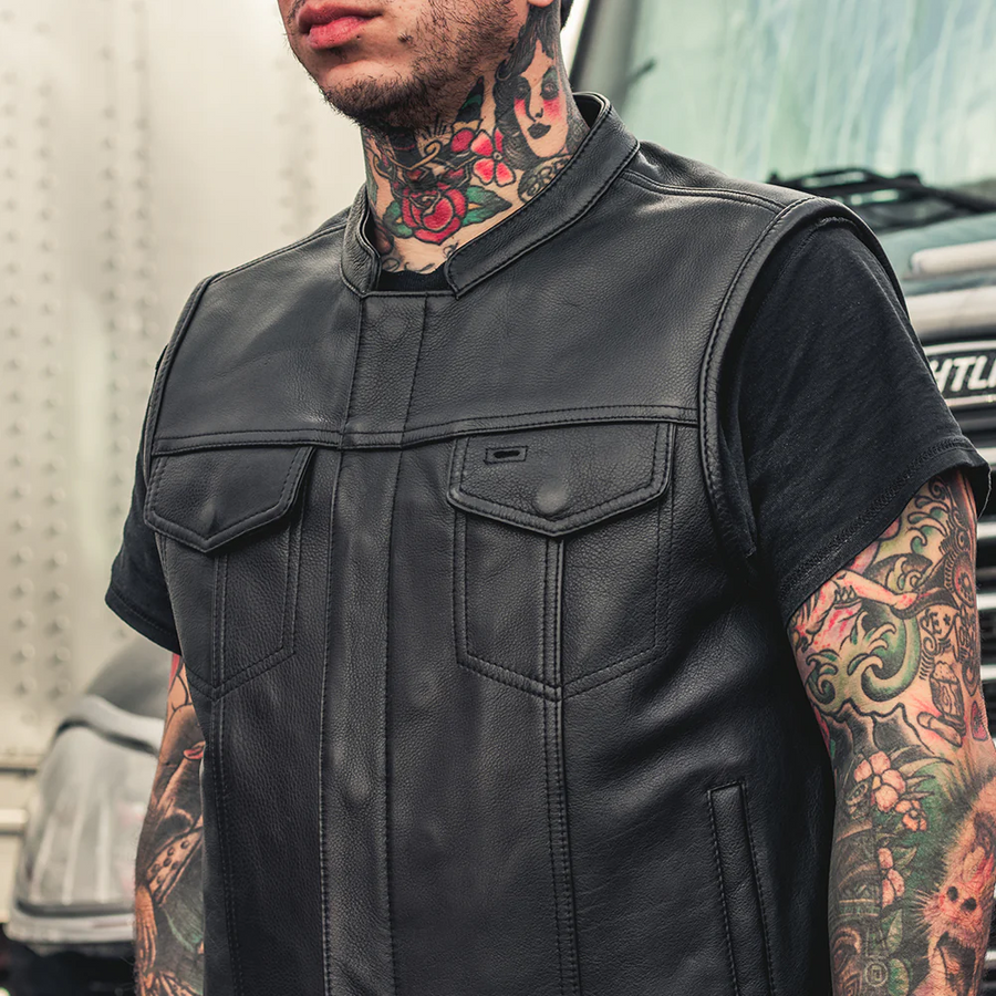 Nomad (Black) Men's Motorcycle Leather Vest