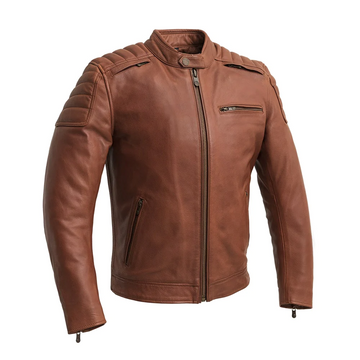 Buster Men's Motorcycle Leather Jacket - Whiskey